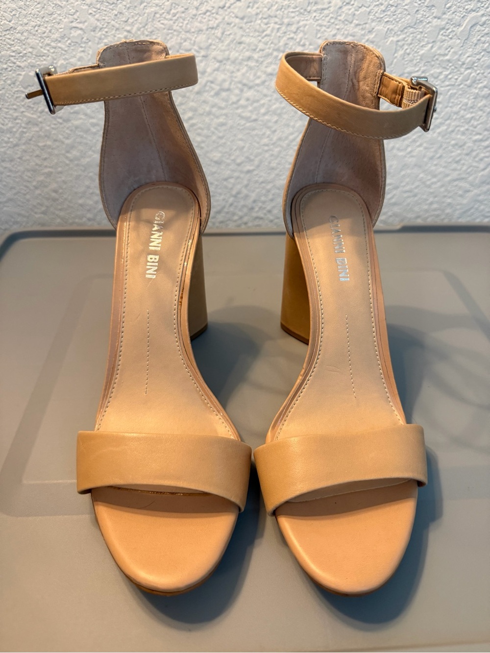 Gianni Bini Nude/Tan Block Heel Ankle-Strap Sandals
